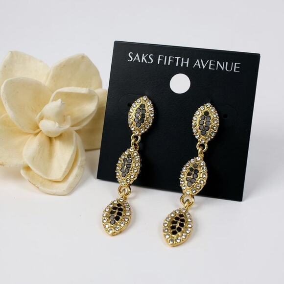 Marquise Black & Gold Crystal Drop Earrings – Saks Fifth Avenue - NEW - Picture 3 of 7